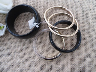 5Pcs Black Classic Fashion Women Cuff Bangle Bracelet Close End